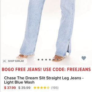 Fashion Nova, chase the dream slit straight leg jeans, light blue